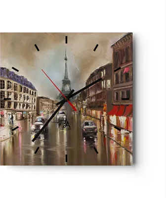 Produktbild von Wanduhr - Quadrat - Glasuhr - Paris Turm Straße - 40x40cm - Schleichendes Uhrwerk - Lautlos - zum Aufhängen bereit - Dekoration Modern - Wanddekoration aus Glas - C3AC40x40-3431
