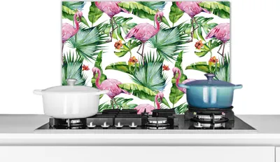 Produktbild von KitchenYeah®  Spritzschutz Küche - Küchenrückwand - Wandschutz für Herd und Spüle - Blätter - Flamingo - Blumen - Dschungel 60x40 - Alu-Dibond (Alternative zum Spritzschutz aus Glas) - Hitzebeständig