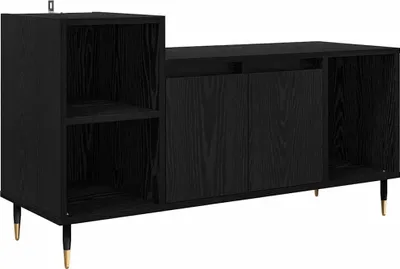 Image de vidaXL Meuble TV noir imitation chêne 100 x 35 x 55 cm Bois composite