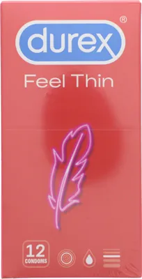 A box of Durex Feel Thin condoms.