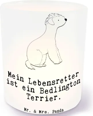 Produktbild von Mr. & Mrs. Panda Teelichthalter Bedlington Terrier Lebensretter - Transparent - Geschenk, Glaslaterne, Windlicht aus Glas, Kerzenhalter