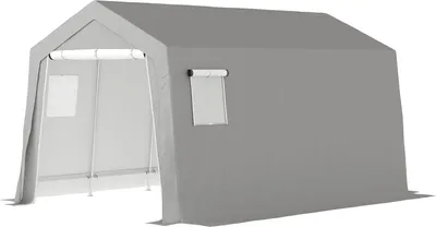Zdjęcie produktu dla Szkatuła narzędziowa - Namiot magazynowy - Przechowywanie sprzętu ogrodowego - Wodoodporna, odporna na promieniowanie UV - 300 x 447 cm - Jasnoszary