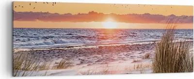 Produktbild von Bild auf Leinwand - Leinwandbild - Einteilig - Sonne Strand Vögel - 140x50cm - Wand Bild - Wanddeko - Wandbilder - Leinwanddruck - Bilder - Wanddekoration - Leinwand bilder - Wandbild - AB140x50-4727