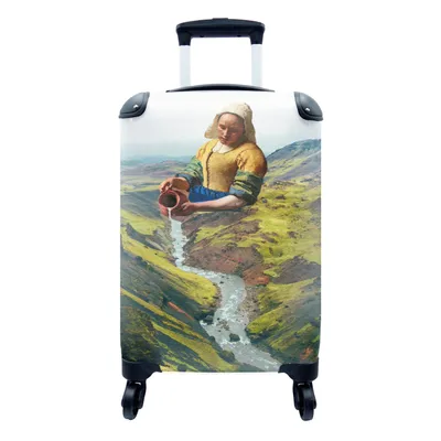 Produktbild von MuchoWow® Koffer Handgepäck Trolley Rollkoffer Kleine Reisekoffer mit 4 Rollen - Milchmädchen - Natur - Vermeer - Cabin Size < 55x40x23 cm & 55x40x20 cm - Fotokoffer - Kabinenkoffer - Boardgepäck - Reise-Box - Reisekoffer - Reisegepäck - Koffer mit Bild - Trolley für Kinder