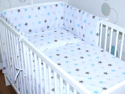 Produktbild von 3 teiliges Baby Bettset mit Bettwäsche und Nestchen für Bett 70x140 cm - 14. Star Blau