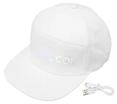 Zdjęcie produktu dla Czapka LED, programowalna, sterowanie przez aplikację Bluetooth, edytowalna, kolorowa czapka na koncerty plenerowe, karnawał, biała