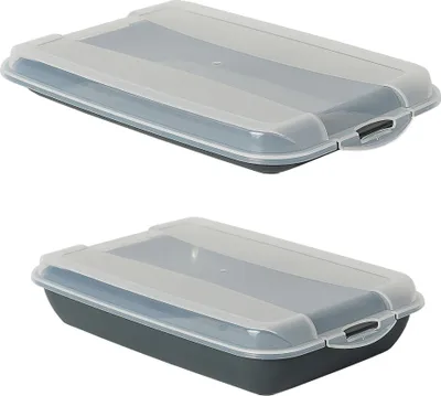 Produktbild von Novaliv Sparset 1x flach 1x hoch Anthrazit Premium Aufschnittbox mit Transparentem Deckel, Frischhaltedosen für Wurst & Käse Maße 25x17x3 cm 25x17x5 cm Kühlschrank Organizer Knäckebrotbox must-have