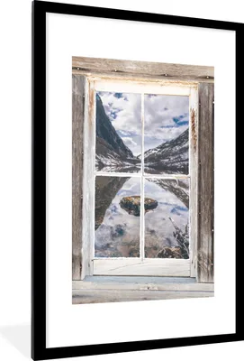 Produktbild von MuchoWow® Gerahmtes Poster Aussicht - Berg - Wasser 60x90 cm - Poster mit Schwarzem Bilderrahmen Wandposter Rahmen Foto Bilder - Dekoration - Wandposter Wohnzimmer - Hochwertig