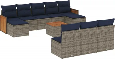 Zdjęcie produktu dla vidaXL 11-częściowa sofa ogrodowa z poduszkami, szara, z polirattanu