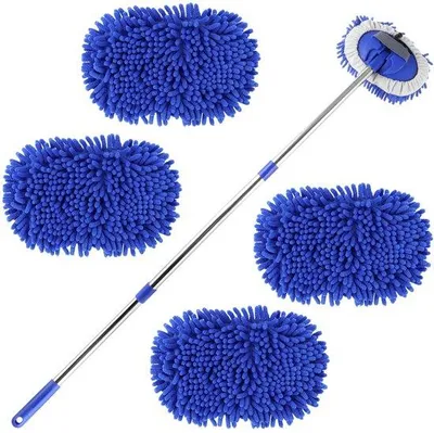 Immagine prodotto di Spazzola per auto da 160 cm con asta telescopica in acciaio, 4 testine di ricambio, spazzola per la pulizia di auto, camion, camper e roulotte, blu
