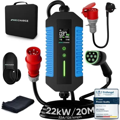 Zdjęcie produktu dla Kabel do ładowania samochodu elektrycznego, 22 kW, długość 7 metrów, wtyk typu 2. Mobilna stacja ładowania i akcesoria do samochodów elektrycznych