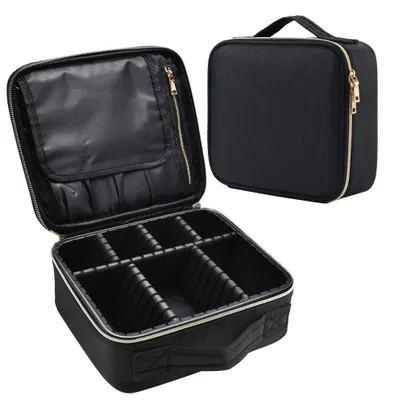 Image de Omgoods - Organisateur de maquillage - Pochette de cosmétiques noire avec séparateurs