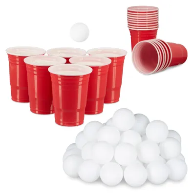 Obrázek produktu pro 98dílná sada na beer pong, 48 míčků o průměru 38 mm a 50 kelímků na nápoje, party kelímky o objemu 473 ml (16 oz), společenská hra s pitím, bílá a červená