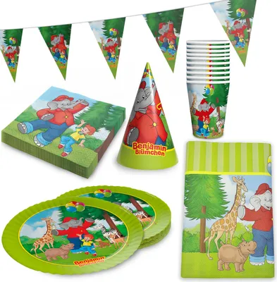 Produktbild von Benjamin Blümchen Partyset 52-tlg – Geschirr, Servietten, Deko & 10 Partyhüte