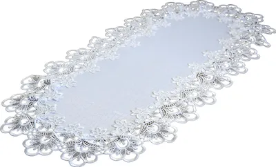 Produktbild von Ovaler, cremefarbener Tischläufer (40 x 85 cm) mit Spitzenborte