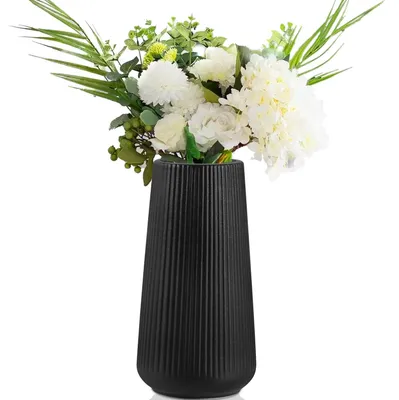 Keramische Vase schwarz modern Flaschenform 20 cm