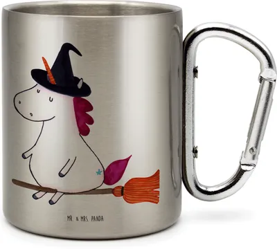 Produktbild von Mr. & Mrs. Panda Thermobecher Einhorn Hexe - Transparent - Geschenk, Teetasse, Leben, Kaffeebecher Edelstahl, Isolierbecher, thermotasse, Freundin, Teufel, Engel