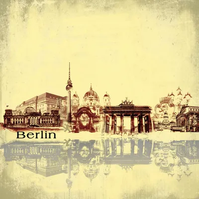 Produktbild von Berlin Kunstdruck Bild - Städte-Collage, Vintage Style (100 x 100 cm)