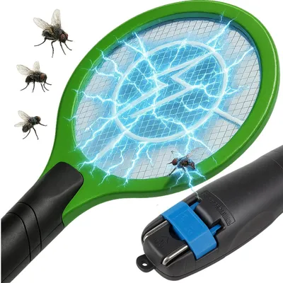 Zdjęcie produktu dla Łapka na muchy owady komary elektryczna akumulatorowa do gniazdka 230V rakietka na insekty zielona
