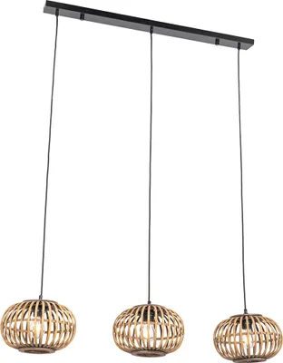 Produktbild von QAZQA - Orientalisch Orientalische Hängelampe I Pendellampe I Pendelleuchte Bambus 3-flammig länglich - Amira I Wohnzimmer I Schlafzimmer - Bamboo Länglich - LED geeignet E27