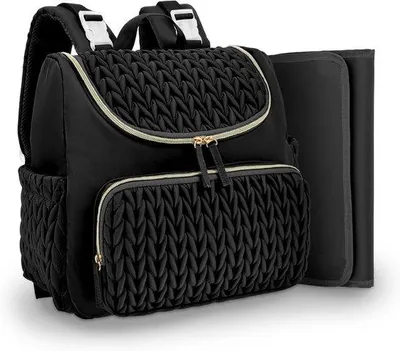 Produktbild von Kleine Wickeltasche mit Wickelauflage, lässiger Wickelrucksack mit isolierter Tasche, stilvoller Babyrucksack für Kinderwagen, wasserdichte Wickelunterlage