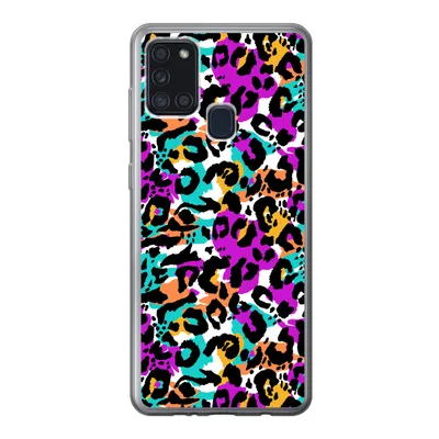 Produktbild von MuchoWow® Handyhülle Schutzhülle Hülle für Samsung Galaxy A21s Pantherdruck - Regenbogen - Weiß Silikon Softcase Handy Hülle - Hartschale