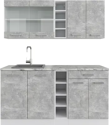 Produktbild von Singleküche Vicco R-Line Beton/Weiß 160 cm , AP Marmor, Model 37611