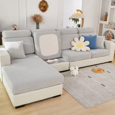 Produktbild von Sitzkissenbezug für L-förmiges Sofa, hellgrau, 2-Sitzer, 100-125 cm Länge