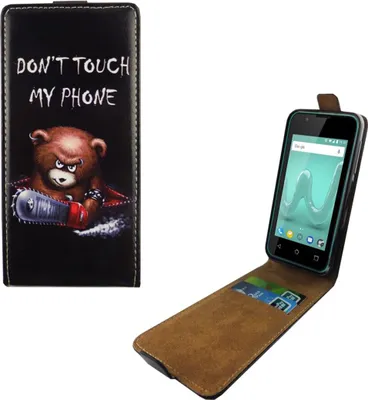 Produktbild von Handyhülle Tasche Flip für Wiko Sunny 2 Schriftzug Bär mit Kettensäge