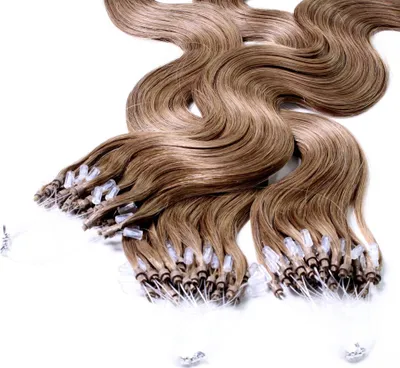 Produktbild von hair2heart Microring Extensions Echthaar gewellt 8/1 Hellblond Asch - 25 Strähnen 0.5g 50cm, Echthaar Extensions für dauerhafte Haarverlängerung