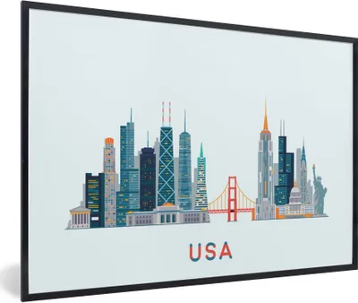 Produktbild von MuchoWow® Gerahmtes Poster USA - Skyline - Freiheitsstatue 30x20 cm - Poster mit Schwarzem Bilderrahmen Wandposter Rahmen Foto Bilder - Kunstdruck - Bild-Poster