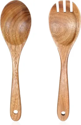 Imagen del producto de Juego de utensilios para ensalada de madera, de 2 piezas, con una longitud de 26 cm, ideal para ensaladas y pasta