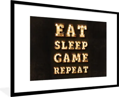 Produktbild von MuchoWow® Gerahmtes Poster Spiele - Spiele - Zitate - Sprichwörter - Eat sleep game repeat 90x60 cm - Poster mit Schwarzem Bilderrahmen Wandposter Rahmen Foto Bilder - Wanddekoration - Fotos