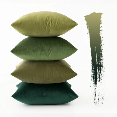 Productafbeelding van Set van 4 fluwelen kussenhoezen, decoratieve kussens, sofa kussens, 40 x 40 cm, bosgroen