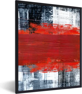 Produktbild von MuchoWow® Gerahmtes Poster Gemälde - Abstrakt - Rot - Öl 60x80 cm - Poster mit Schwarzem Bilderrahmen Wandposter Rahmen Foto Bilder - Premium - Wanddeko Wohnzimmer
