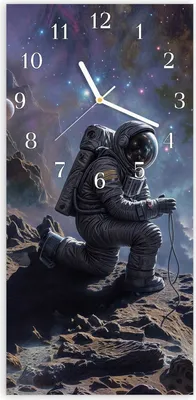 Produktbild von Wanduhr aus Glas mit Motiv Astronaut im All- 30 x 60 cm - inkl. Aufhängesystem