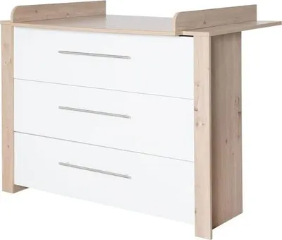 Produktbild von Wickelkommode, Roba Malo, 3 Schubladen, Eiche hell, Weiß, Erweiterbar, H 98 x L 112 x P 75,5/40 cm
