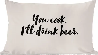 Produktbild von MuchoWow® Zierkissen Sofakissen Wohnzimmer Dekokissen 50x30 cm Zitate - Sprichwörter - Bier - Kochen - Du kochst, ich trinke Bier - Wohnzimmerdekoration - Polster mit Photo