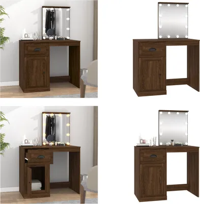 Obrázok produktu pre vidaXL Toaletný stolík s LED diódami Hnedý dub 90x50x132,5 cm Materiál na báze dreva - toaletný stolík - kozmetický stolík - toaletný stolík