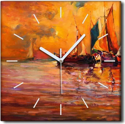 Produktbild von Coloray Uhr auf Leinwand 30x30 cm Wand Uhr Dekoration Wohnzimmer Segeltuch weiße Zeiger -Seelandschaftsschiff.