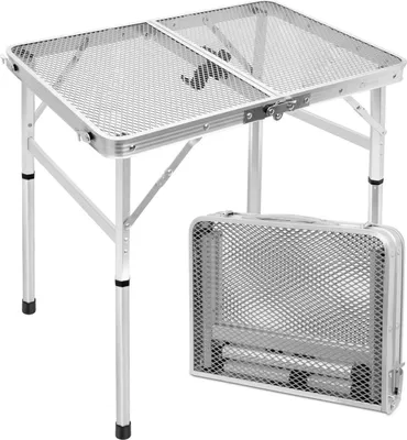 Immagine prodotto di Tavolo da campeggio pieghevole 60x40cm in metallo con piano a griglia argento