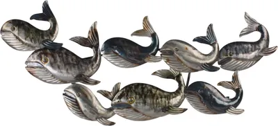 Produktbild von Wanddeko Fisch Schwarm Wale Metall Wandbild Wandhänger Deko Wal Skulptur Figur