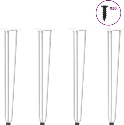Image de Pieds en épingle à cheveux pour consoles, lot de 4, blanc, 72 cm, acier massif
