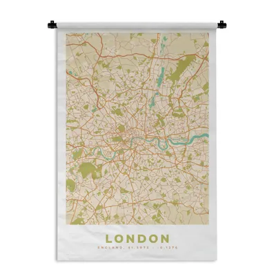 Produktbild von MuchoWow® Wandteppich Wandbehang London - Stadtplan - Vintage - Karte 90x135 cm Tapisserie Dekoration Wandtuch - Baumwolle - Wandskulptur