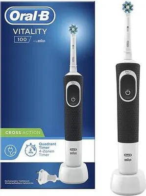 Obrázok produktu pre Oral-B Vitality 100 CrossAction, Dospelý, Rotujúco-oscilačná zubná kefka, Čierna, Biela, 2 min, Batérie, Zabudovaná batéria