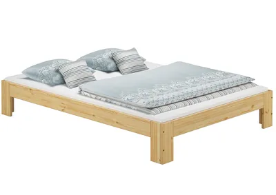 Produktbild von Französisches Bett 140x200 Kiefer Bettrahmen Gästebett massiv Zubehör wählbar V-60.67-14ohne Zubehör