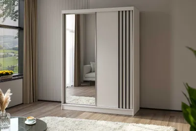 Obrázok produktu pre AGMAT Lugo šatníková skriňa s posuvnými dverami, šatníková skriňa s 2 dverami a zrkadlom, moderný šatník vo farbe: biela / biela, rozmery šatníka: 160 x 216 x 61 cm