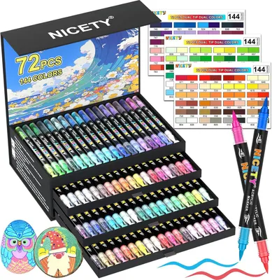 Productafbeelding van Acrylstiften - Acrylmarkers - 72 Stuks Penseelstift Markers voor Steenschilderen Hout Glas Keramiek - Dubbele Punt Dubbele Kleur Op Waterbasis