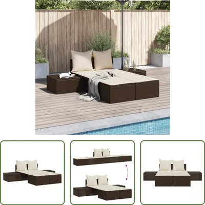 Produktbild von The Living Store Doppel-Sonnenliege mit Auflagen Braun Poly Rattan