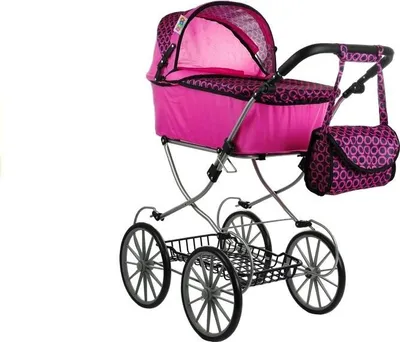 Produktbild von Alice 3825 Retro-Puppenwagen mit Tasche, tief, rosa-schwarz